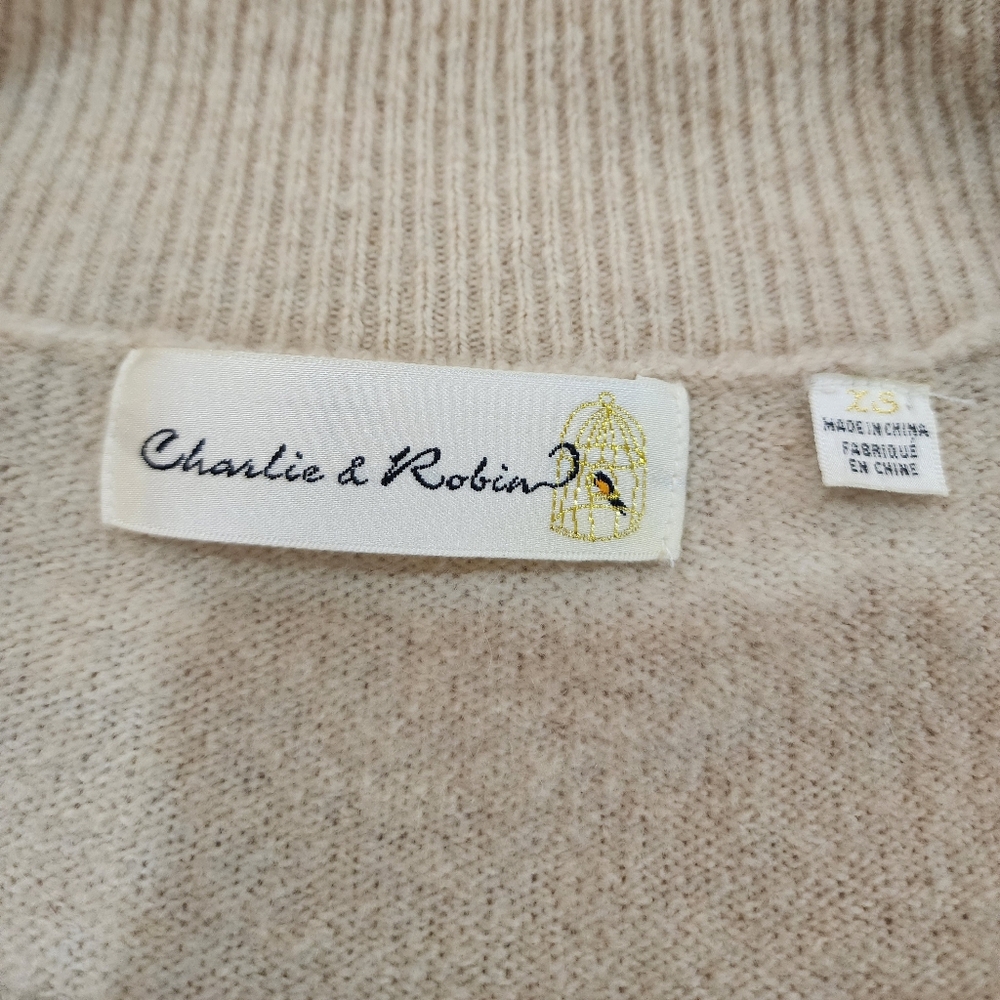 Anthropologie Charlie And Robin Knit Sweater Cardigan Ruffled Ivory Beige XS - Picture 6 of 10